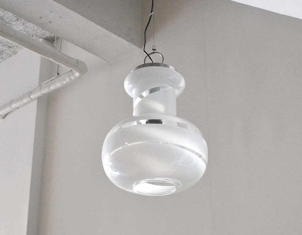 70s Glass Pendant Clear White(B)