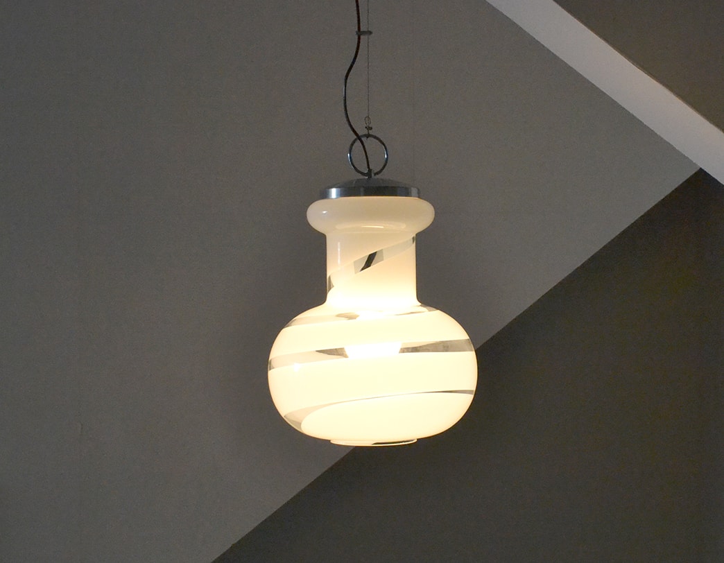 70s Glass Pendant Clear White(B)