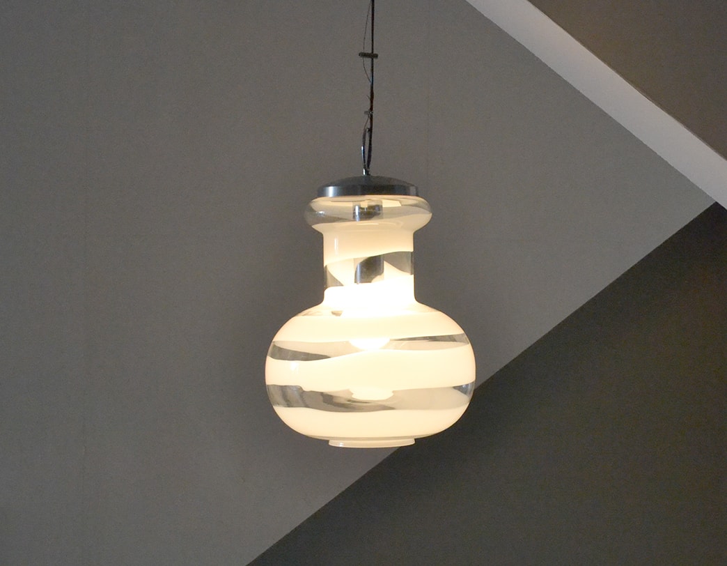 70s Glass Pendant Clear White(A)