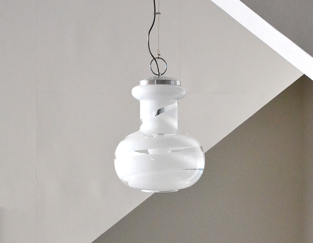 70s Glass Pendant Clear White(B)